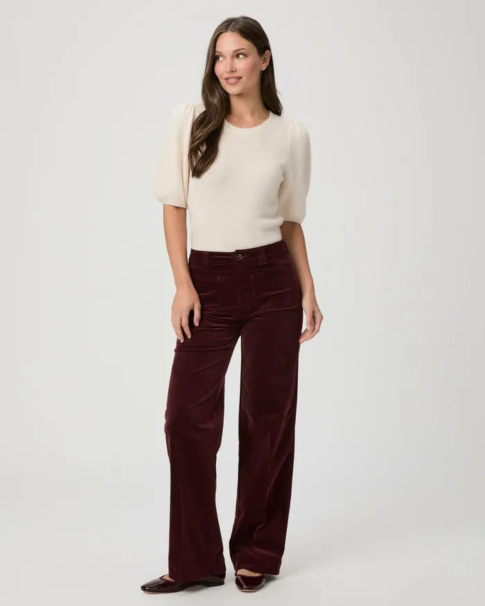 PAIGE Sasha 32 Inch Wide Leg Pant 8211 Dark Oxblood Corduroy Women Pants