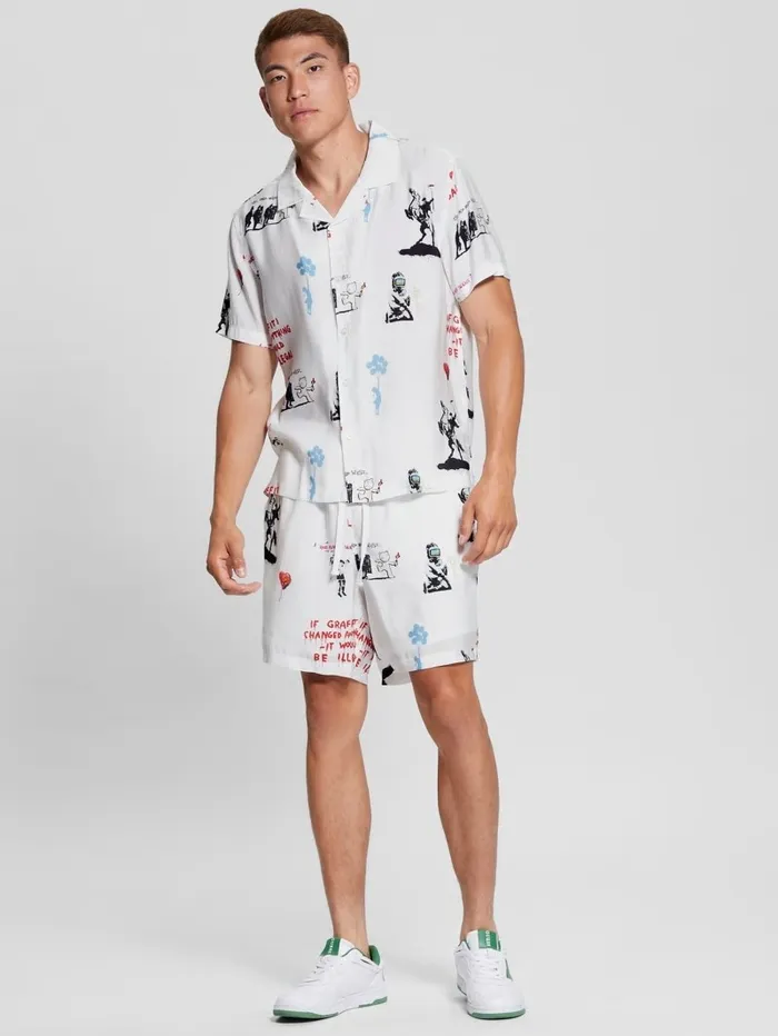 Pants and Shorts GUESS Men Graffiti Sandwashed Woven Shorts Street Graffiti Pants and Shorts GUESS Men Graffiti Sandwashed Woven Shorts Street Graffiti