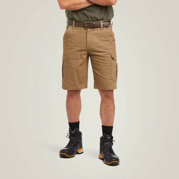 Pants and Shorts Men Ariat Rebar DuraStretch Made Tough Cargo Short Field Khaki