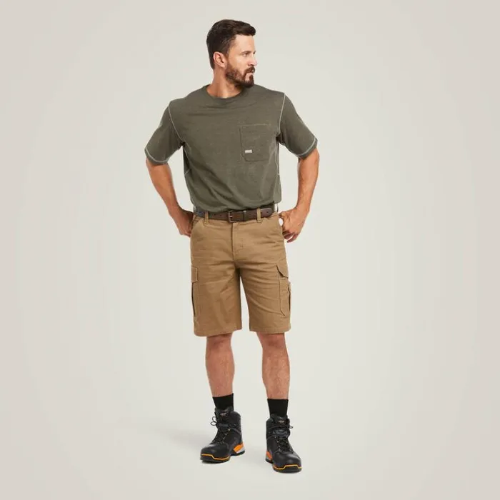 Pants and Shorts Men Ariat Rebar DuraStretch Made Tough Cargo Short Field Khaki
