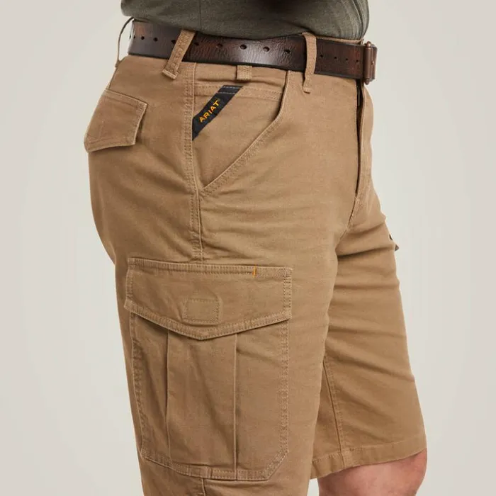 Pants and Shorts Men Ariat Rebar DuraStretch Made Tough Cargo Short Field Khaki