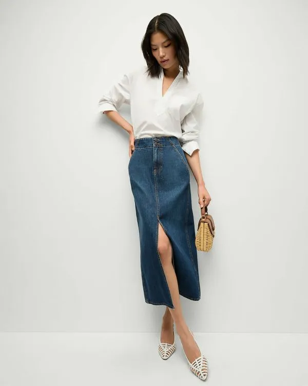 Patricia Denim Skirt Evening Dusk Women Veronica Beard Skirts and Shorts