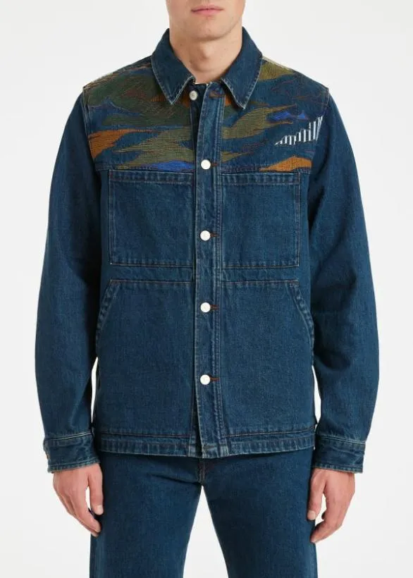 Paul Smith Coats and Jackets 039Plains039 Embroidery Work Jacket Dark Blue Wash 8211 Mens