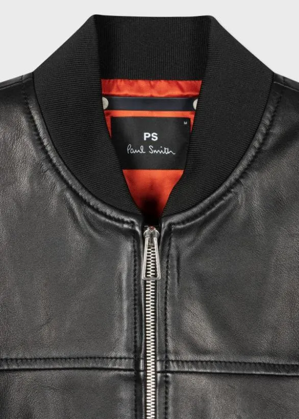Paul Smith Coats and Jackets Leather Bomber Jacket Black 8211 Mens