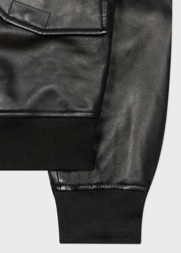 Paul Smith Coats and Jackets Leather Bomber Jacket Black 8211 Mens