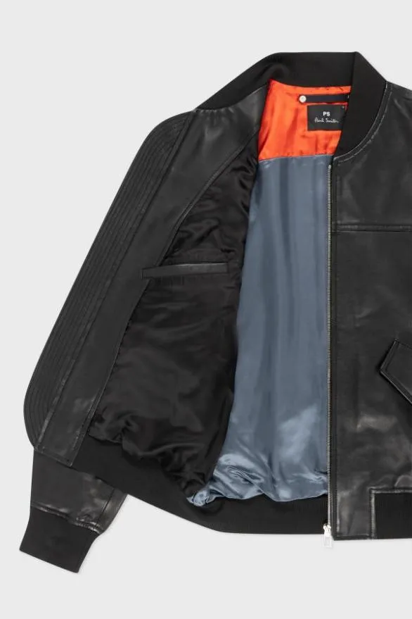 Paul Smith Coats and Jackets Leather Bomber Jacket Black 8211 Mens