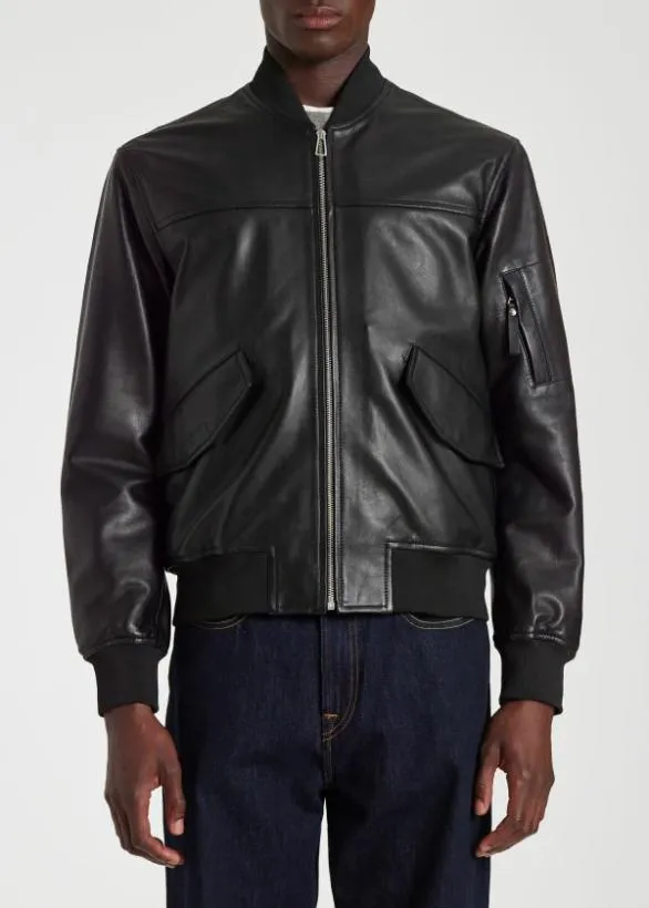 Paul Smith Coats and Jackets Leather Bomber Jacket Black 8211 Mens