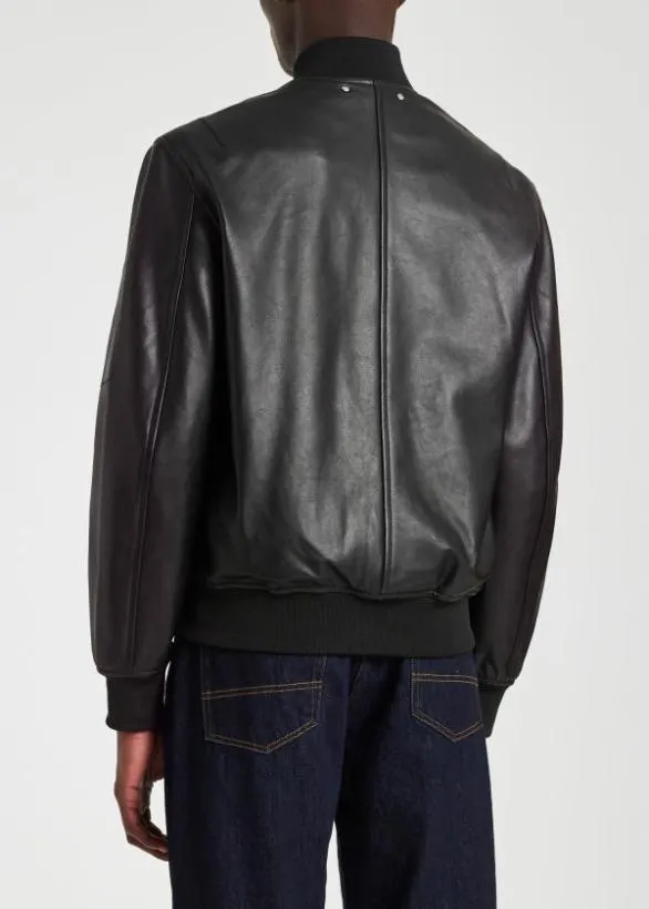 Paul Smith Coats and Jackets Leather Bomber Jacket Black 8211 Mens