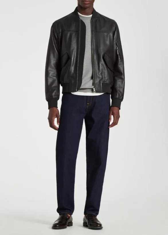 Paul Smith Coats and Jackets Leather Bomber Jacket Black 8211 Mens