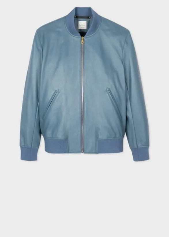 Paul Smith Coats and Jackets Leather Bomber Jacket Light Blue 8211 Mens