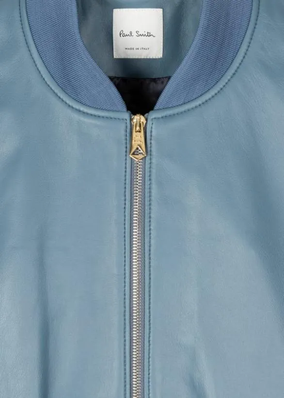 Paul Smith Coats and Jackets Leather Bomber Jacket Light Blue 8211 Mens