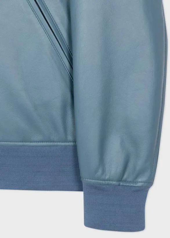 Paul Smith Coats and Jackets Leather Bomber Jacket Light Blue 8211 Mens