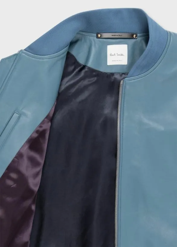 Paul Smith Coats and Jackets Leather Bomber Jacket Light Blue 8211 Mens