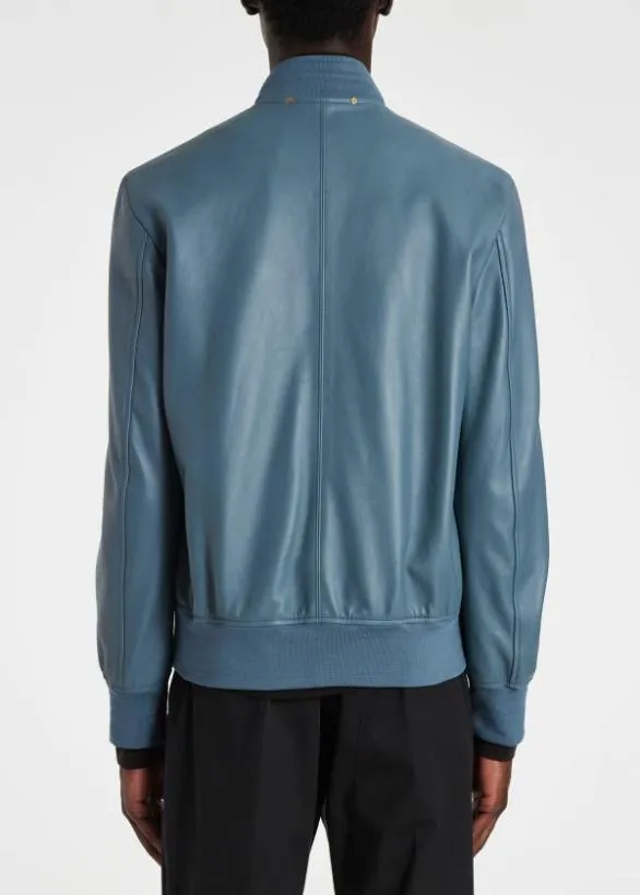 Paul Smith Coats and Jackets Leather Bomber Jacket Light Blue 8211 Mens