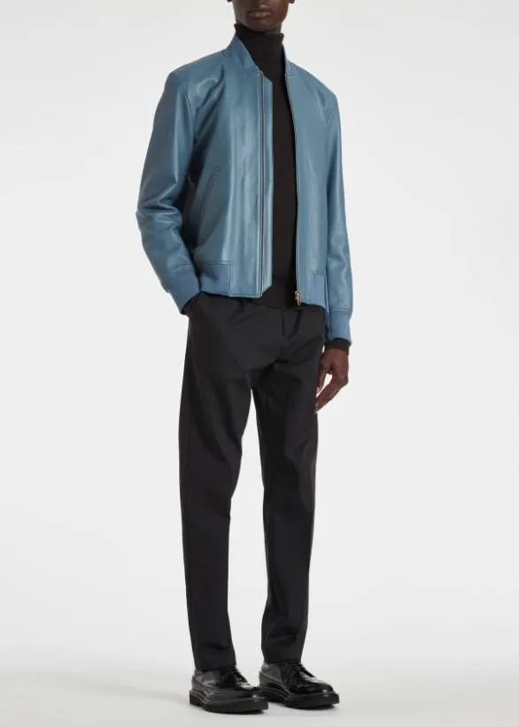 Paul Smith Coats and Jackets Leather Bomber Jacket Light Blue 8211 Mens