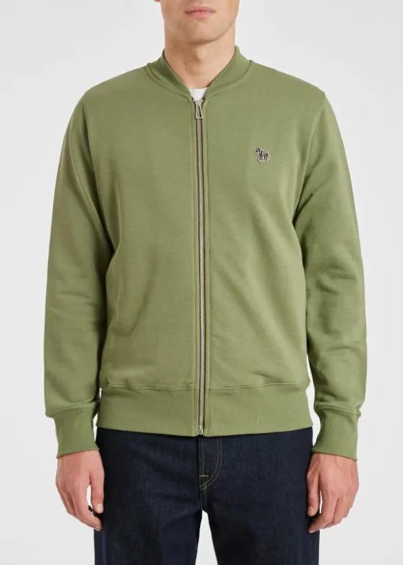 Paul Smith Coats and Jackets Zebra Logo Jersey Bomber Jacket Khaki 8211 Mens