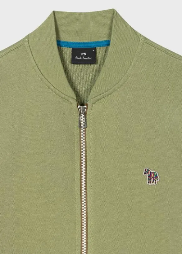 Paul Smith Coats and Jackets Zebra Logo Jersey Bomber Jacket Khaki 8211 Mens