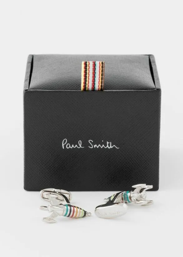 Paul Smith Cufflinks 039Artist Stripe039 039Rocket039 Cufflink Silver 8211 Mens