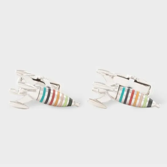 Paul Smith Cufflinks 039Artist Stripe039 039Rocket039 Cufflink Silver 8211 Mens