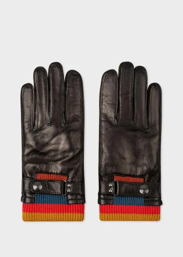 Paul Smith Hats and Gloves 039Artist Stripe039 Cuff Gloves Black 8211 Mens