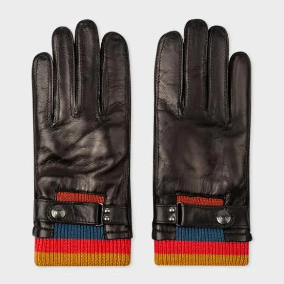 Paul Smith Hats and Gloves 039Artist Stripe039 Cuff Gloves Black 8211 Mens