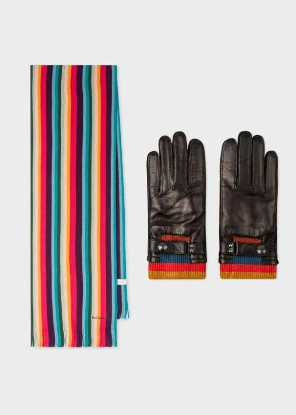 Paul Smith Hats and Gloves 039Artist Stripe039 Gloves and Scarf Gift Set Artist Stripe 8211 Mens