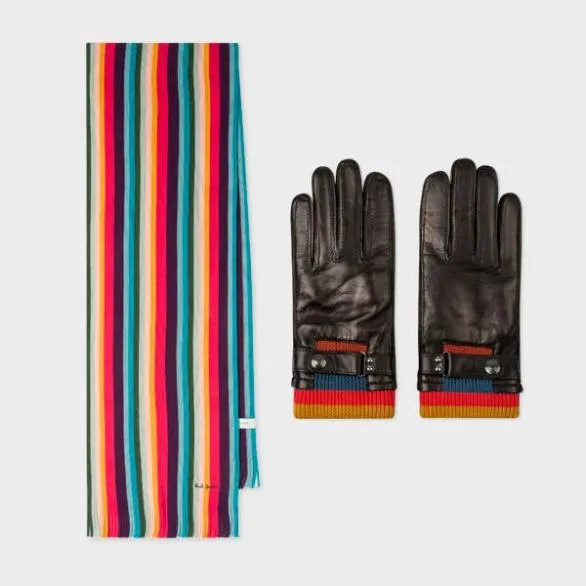 Paul Smith Hats and Gloves 039Artist Stripe039 Gloves and Scarf Gift Set Artist Stripe 8211 Mens
