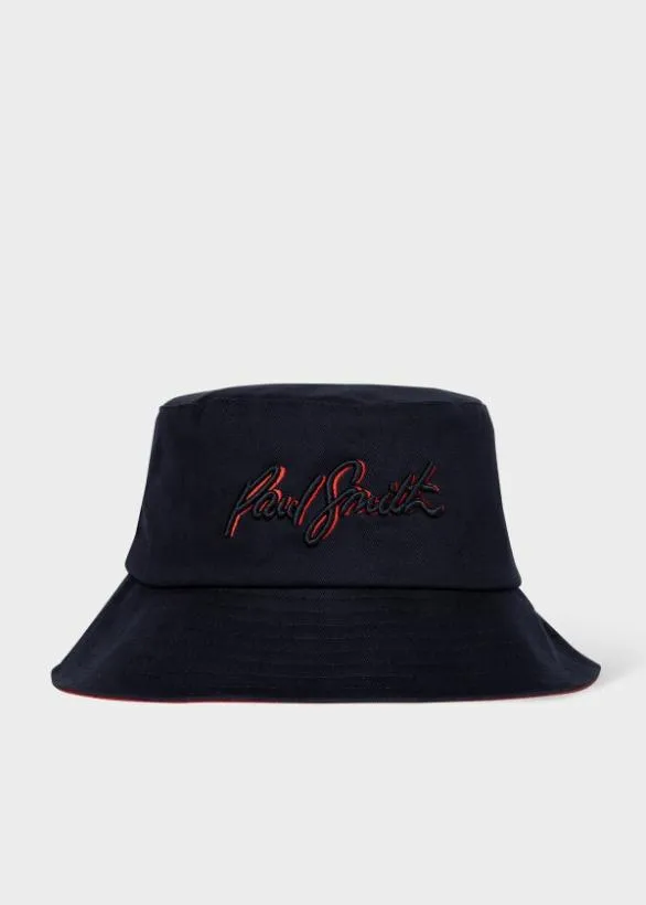 Paul Smith Hats and Gloves Cotton Shadow Logo Bucket Hat Navy 8211 Mens