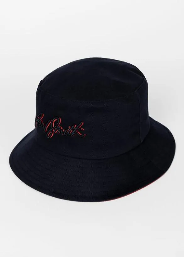 Paul Smith Hats and Gloves Cotton Shadow Logo Bucket Hat Navy 8211 Mens