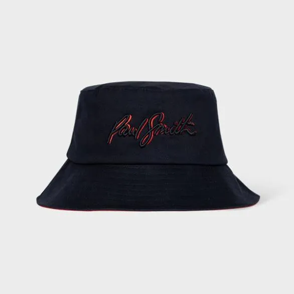 Paul Smith Hats and Gloves Cotton Shadow Logo Bucket Hat Navy 8211 Mens