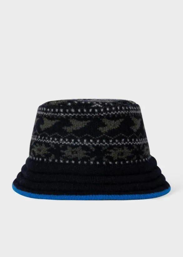 Paul Smith Hats and Gloves Lambswool Fairisle Bucket Hat Black 8211 Mens