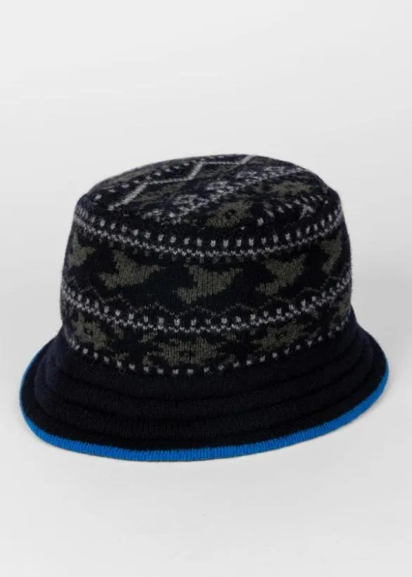 Paul Smith Hats and Gloves Lambswool Fairisle Bucket Hat Black 8211 Mens