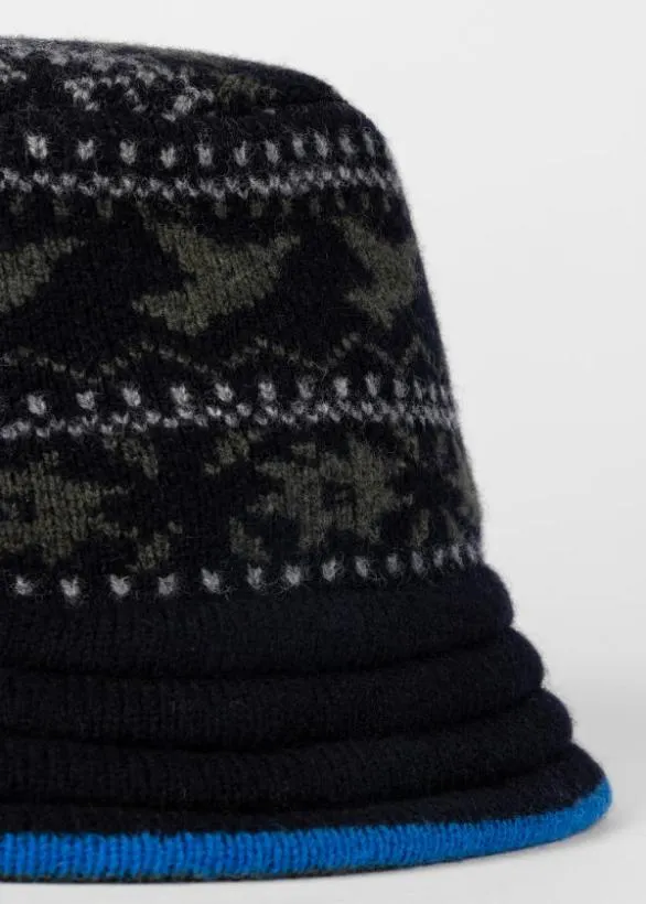 Paul Smith Hats and Gloves Lambswool Fairisle Bucket Hat Black 8211 Mens
