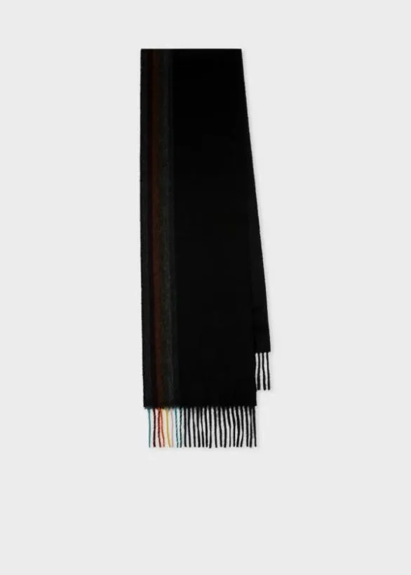 Paul Smith Monogrammed Gifts Cashmere Scarf With 039Artist Stripe039 Trim Black 8211 Mens