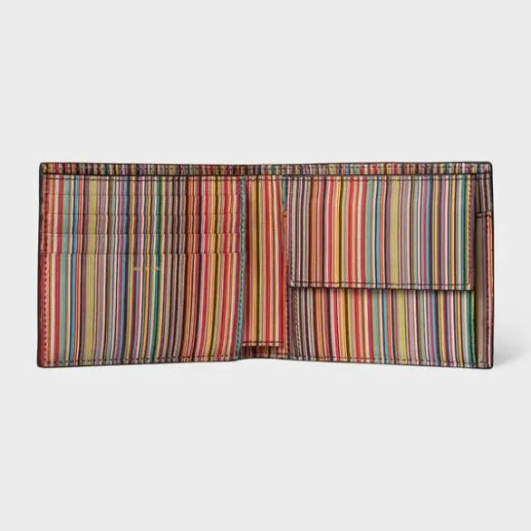 Paul Smith Monogrammed Gifts Leather 039Signature Stripe039 Interior Billfold And Coin Wallet Signature Stripe 8211 Mens