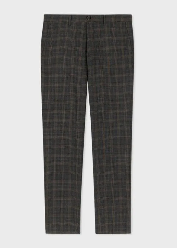 Paul Smith Pants MidFit WoolBlend Check Chinos Grey And Brown 8211 Mens
