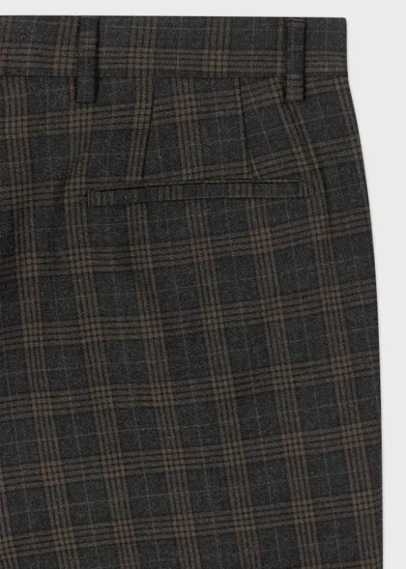 Paul Smith Pants MidFit WoolBlend Check Chinos Grey And Brown 8211 Mens