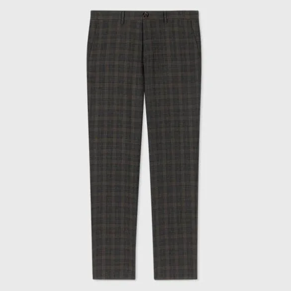 Paul Smith Pants MidFit WoolBlend Check Chinos Grey And Brown 8211 Mens