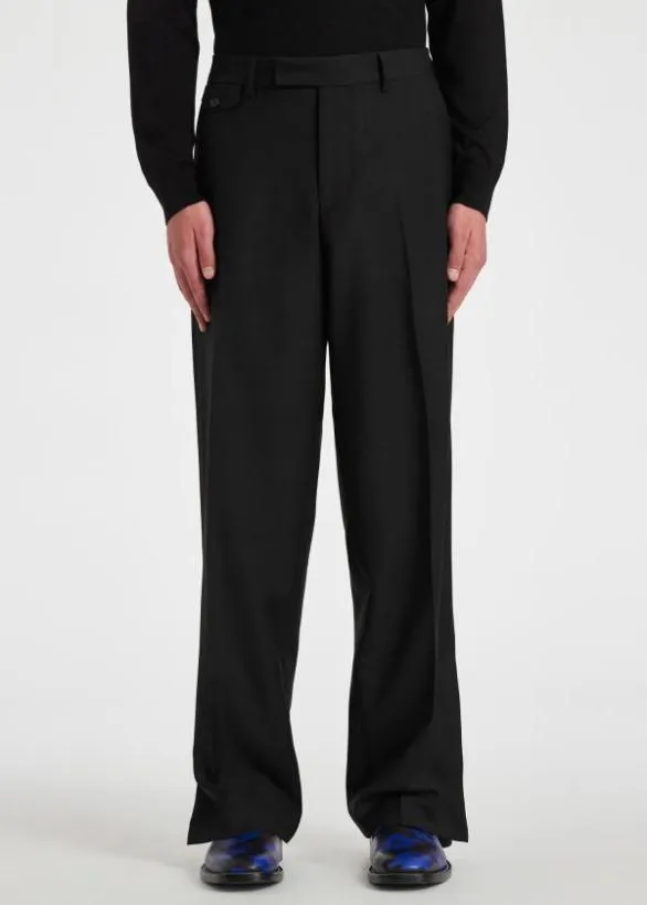 Paul Smith Pants WoolTwill Wide Leg Pants Black 8211 Mens