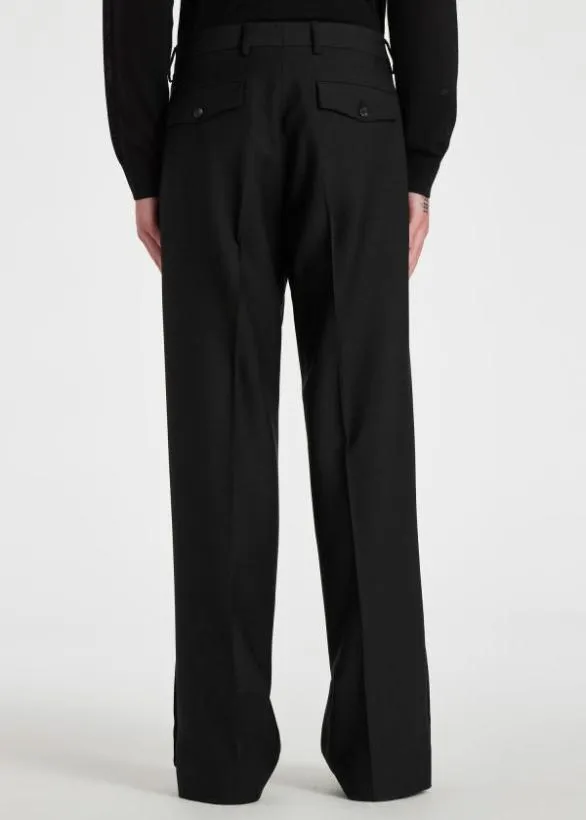 Paul Smith Pants WoolTwill Wide Leg Pants Black 8211 Mens
