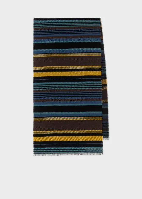Paul Smith Scarves WoolCotton Stripe Scarf Blue 8211 Mens