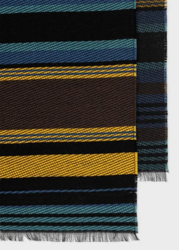 Paul Smith Scarves WoolCotton Stripe Scarf Blue 8211 Mens