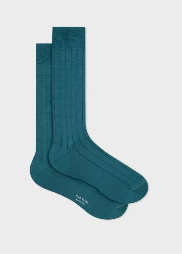 Paul Smith Socks CottonBlend Ribbed Socks Teal 8211 Mens