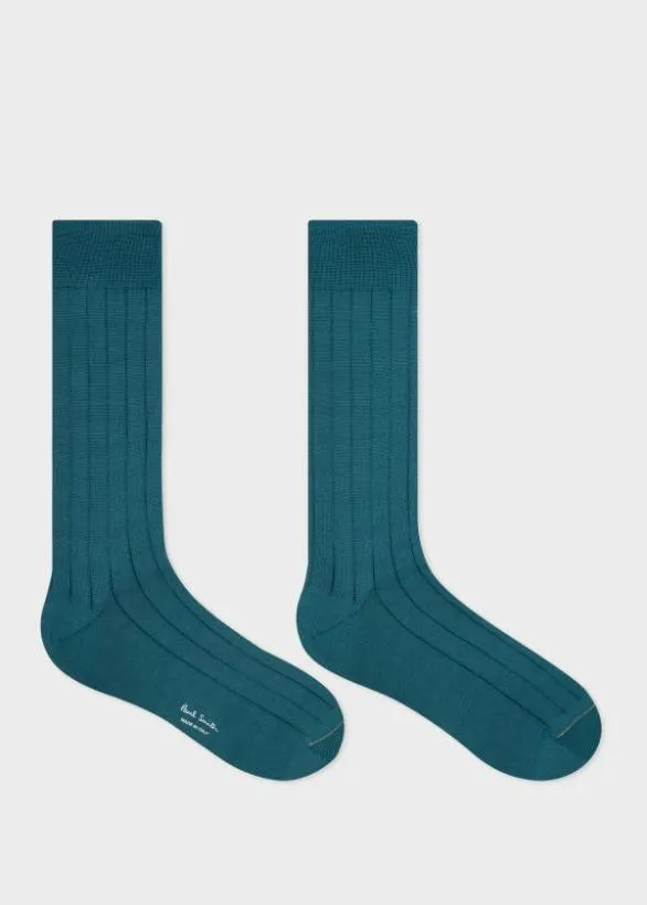 Paul Smith Socks CottonBlend Ribbed Socks Teal 8211 Mens