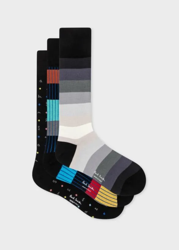 Paul Smith Socks Mixed Pattern Socks Three Pack Multicolour 8211 Mens