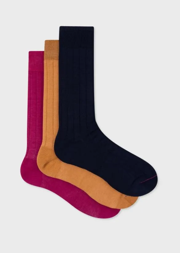Paul Smith Socks Plain Ribbed Socks ThreePack Multicolour 8211 Mens