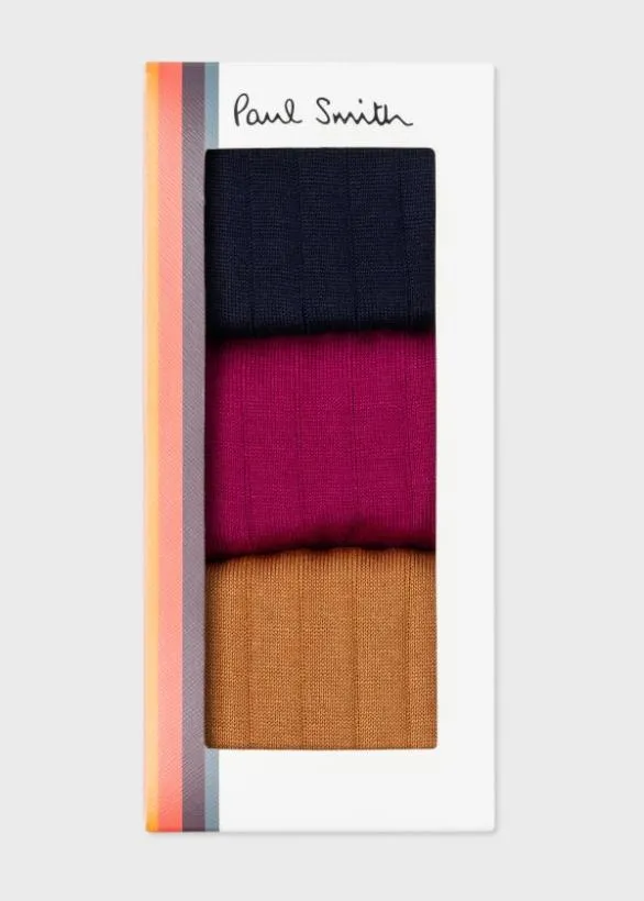 Paul Smith Socks Plain Ribbed Socks ThreePack Multicolour 8211 Mens
