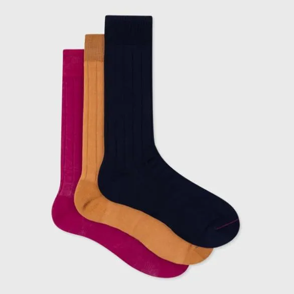 Paul Smith Socks Plain Ribbed Socks ThreePack Multicolour 8211 Mens