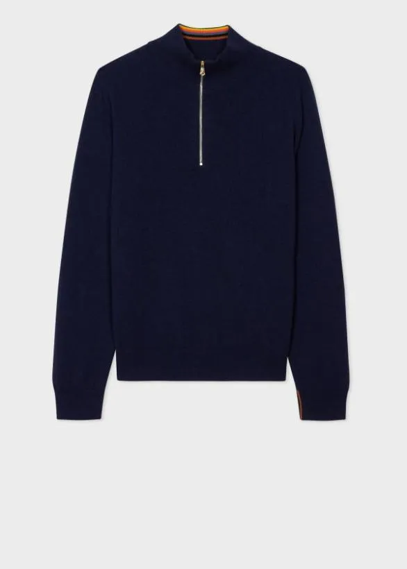 Paul Smith Sweaters Cashmere ZipNeck Sweater Navy 8211 Mens