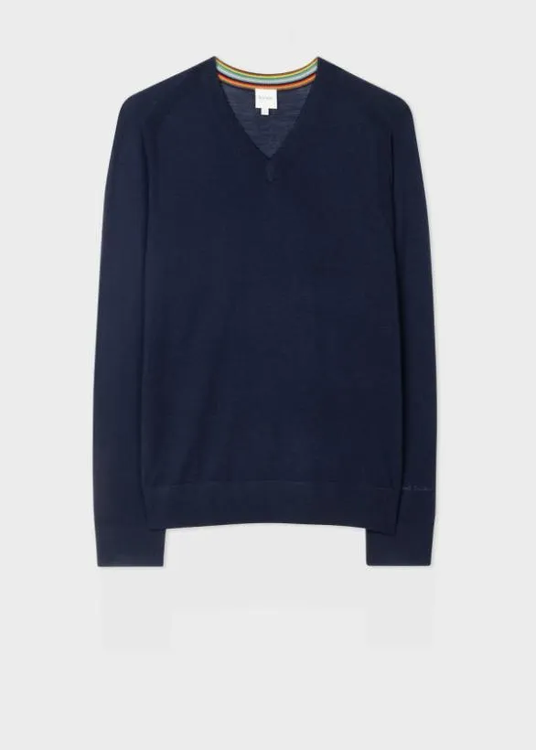 Paul Smith Sweaters Merino VNeck Sweater Dark Navy 8211 Mens